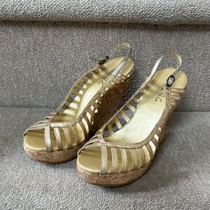 BCBG Paris Gold Strappy Wedges